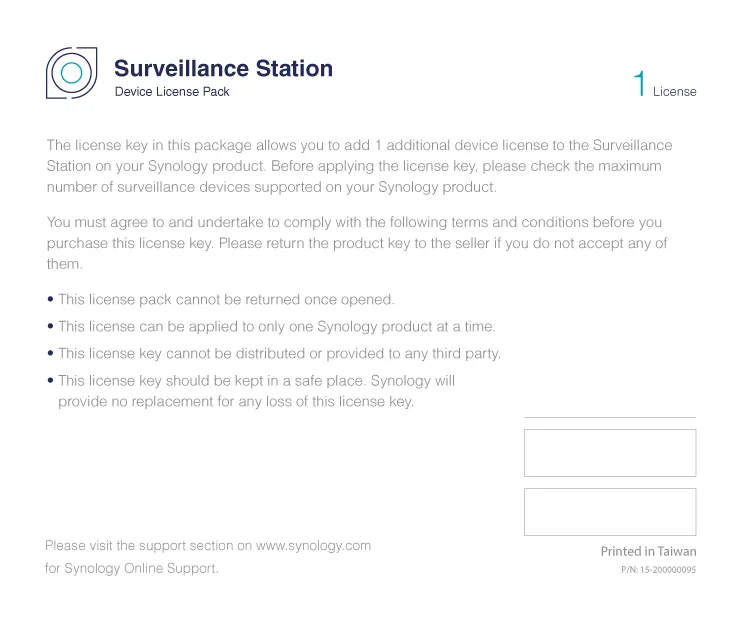 Synology Surveillance Device License Pack 1 Camera