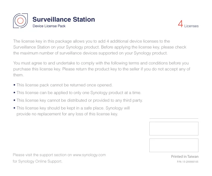Synology Surveillance Device License Pack 4 Camera